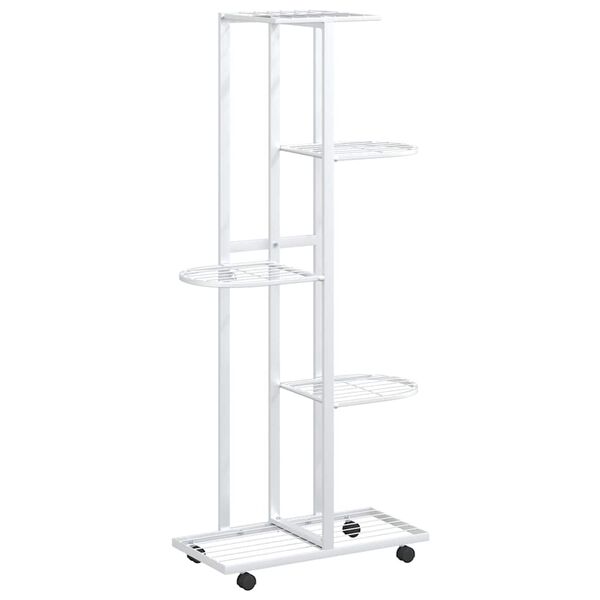 vidaXL Soporte para flores 5 alturas ruedas hierro blanco 44x23x100cm