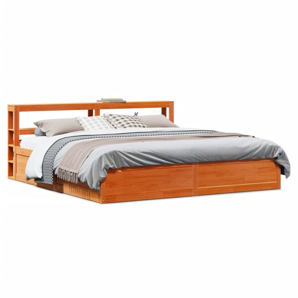 vidaXL Estructura cama con cabecero madera pino marr&oacute;n cera 180x200 cm