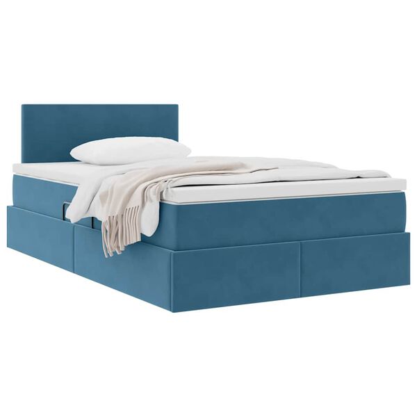vidaXL Cama con almacenamiento Azul Oscuro 120 x 200 cm Terciopelo