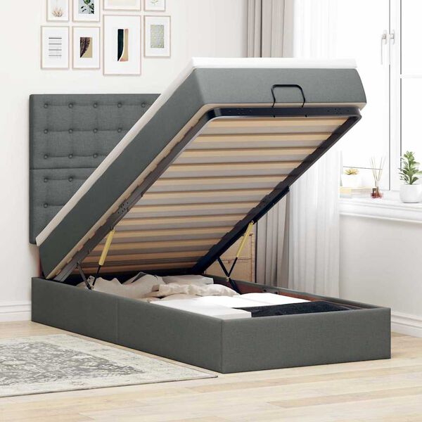 vidaXL Estructura cama otomana colchón tela gris oscuro 90x190cm