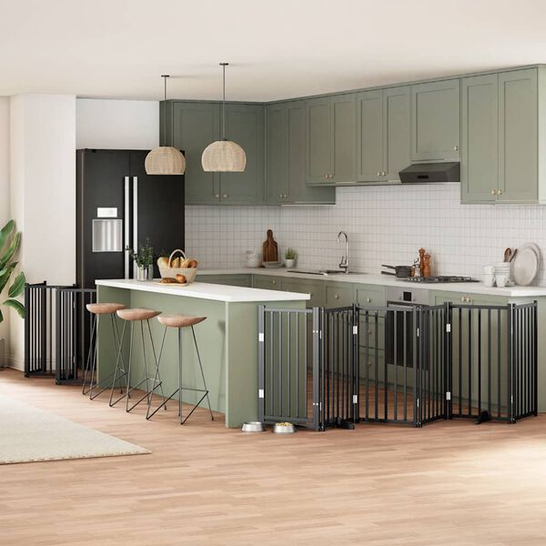 vidaXL Puerta de perros plegable 12 paneles madera &aacute;lamo negra 600 cm