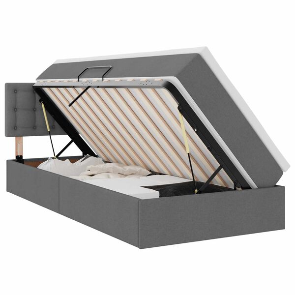 vidaXL Cama con almacenamiento y LED Gris oscuro 90 x 190 cm tela
