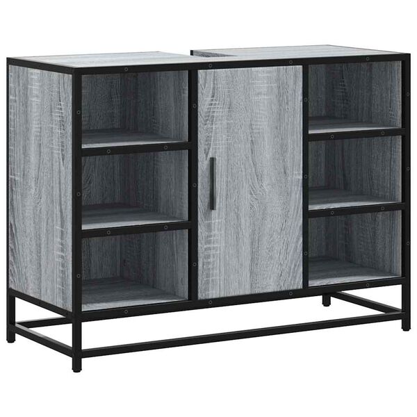 vidaXL Armario lavabo ba&ntilde;o madera ingenier&iacute;a gris Sonoma 80x33x60 cm