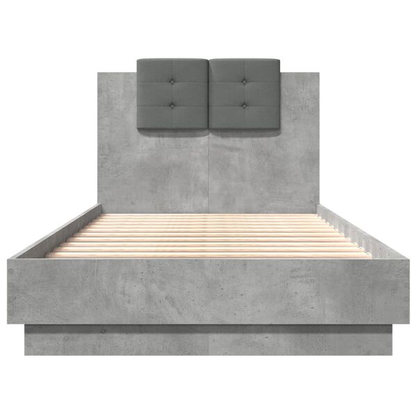 vidaXL Cama con cabecero madera de ingenier&iacute;a gris hormig&oacute;n 90x190 cm