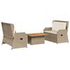 vidaXL Set muebles de jard&iacute;n 3 piezas y cojines rat&aacute;n sint&eacute;tico beige