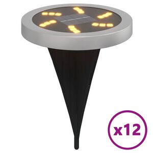 vidaXL Luces solares suelo jard&iacute;n con pico tierra blanco c&aacute;lido 12 uds