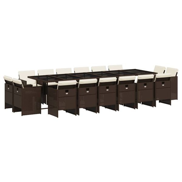 vidaXL Set de muebles jard&iacute;n 17 pzas y cojines rat&aacute;n sint&eacute;tico marr&oacute;n