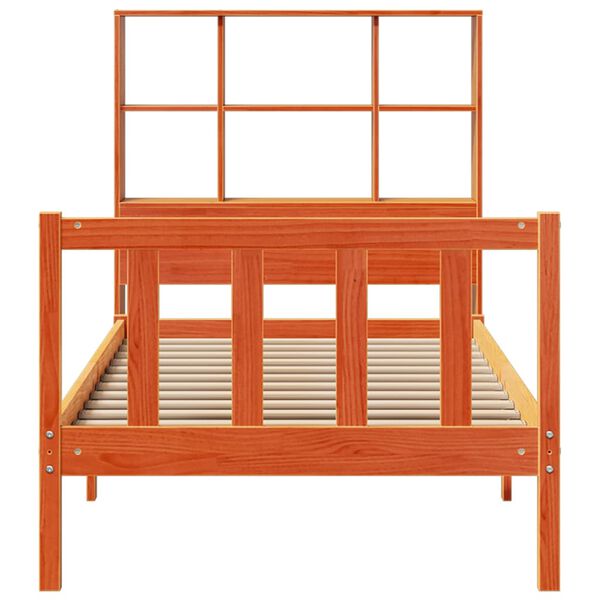 vidaXL Cama con estantería sin colchón madera maciza marrón 90x190 cm