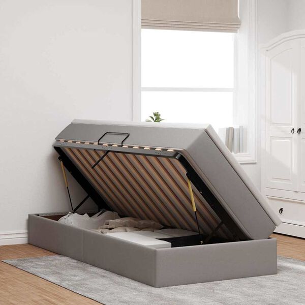 vidaXL Cama con almacenamiento y colch&oacute;n Taup&eacute; 100 x 200 cm Poli&eacute;ster