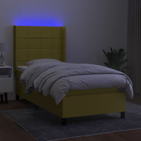 vidaXL Cama box spring colch&oacute;n y luces LED tela verde 80x200 cm