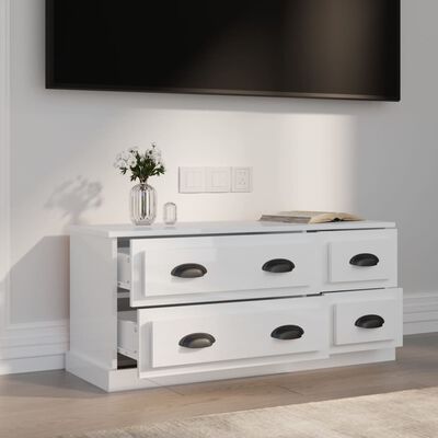 vidaXL Mueble de TV madera contrachapada blanco brillo 100x35,5x45 cm