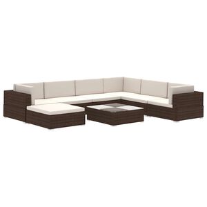 vidaXL Set muebles de jard&iacute;n 8 piezas y cojines rat&aacute;n sint&eacute;tico marr&oacute;n