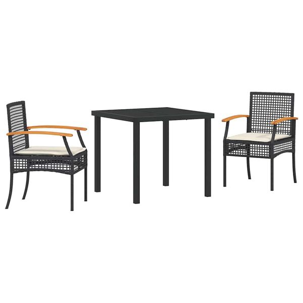 vidaXL Conjunto de Comedor de Jard&iacute;n 3 pcs Negro rat&aacute;n sint&eacute;tico