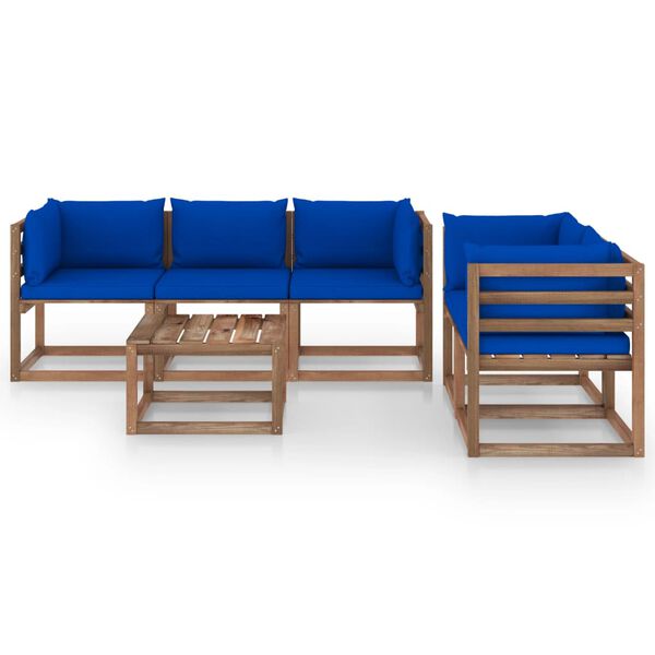 vidaXL Juego de muebles de jard&iacute;n 6 piezas con cojines azules
