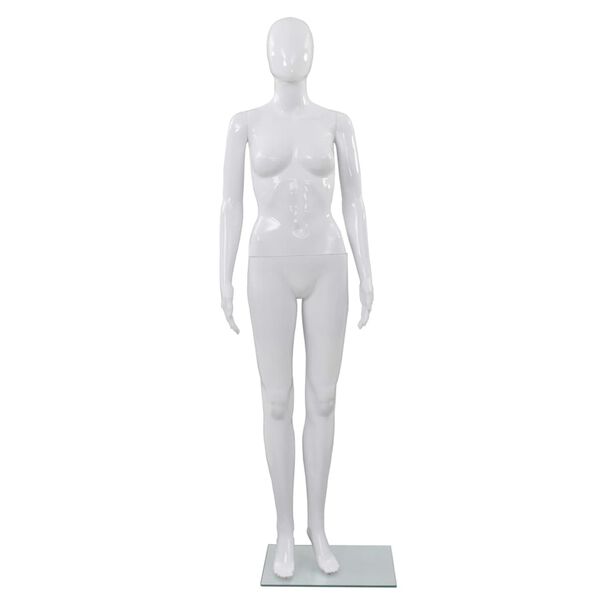 vidaXL Maniquí de mujer completo base de vidrio blanco brillante 175cm