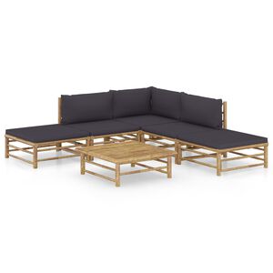 vidaXL Set de muebles de jard&iacute;n 6 piezas bamb&uacute; con cojines gris oscuro