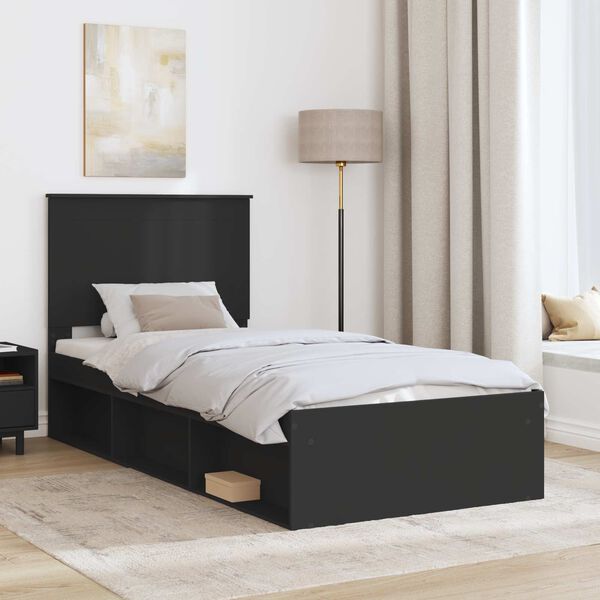 vidaXL Estructura de cama Negro 90 x 200 cm Madera de pino macizo