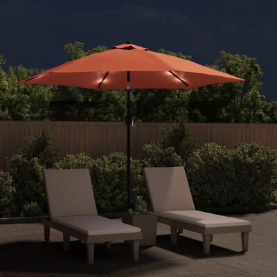 vidaXL Sombrilla de jardín con luces LED palo acero terracota 300cm