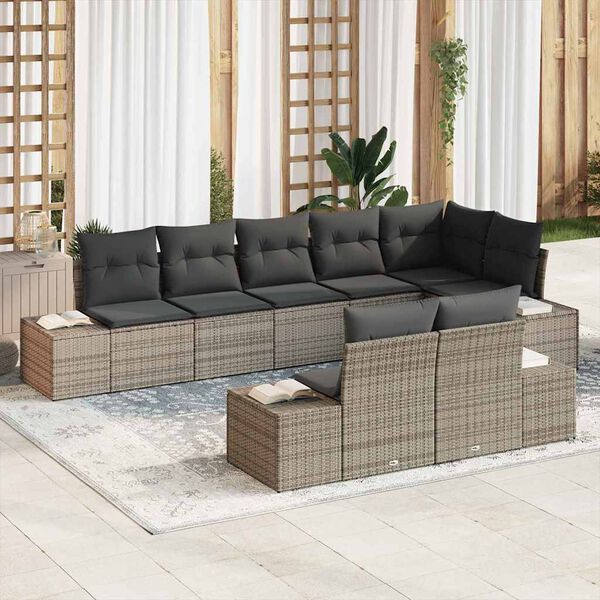 vidaXL Conjunto de sof&aacute;s de jard&iacute;n 8 pcs Gris Polirat&aacute;n