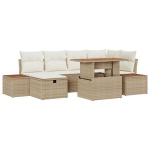 vidaXL Conjunto de sof&aacute; de jard&iacute;n 7 pcs Beige rat&aacute;n sint&eacute;tico