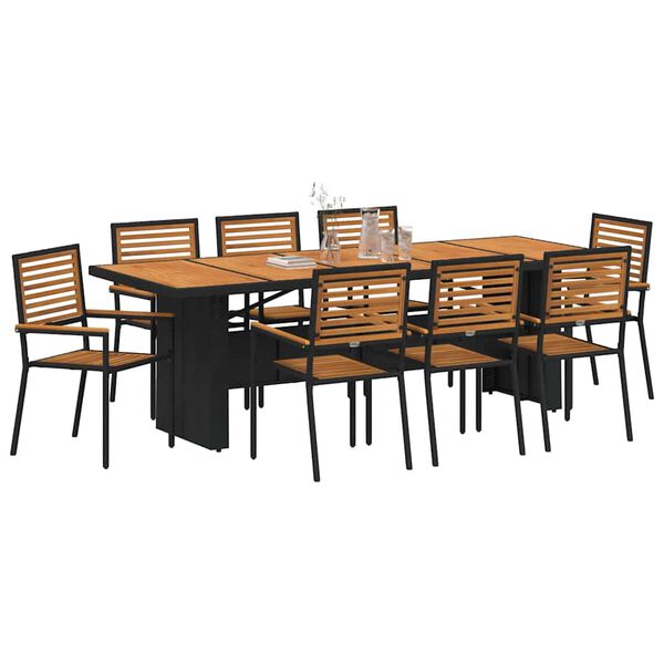 vidaXL Conjunto de Comedor de Jard&iacute;n 9 pcs Negro y Marr&oacute;n
