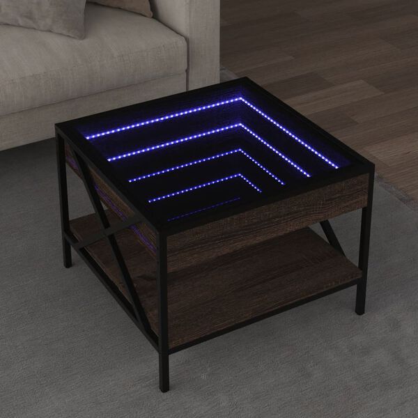 vidaXL Mesa de centro con Infinity LED marr&oacute;n roble 50x50x38 cm