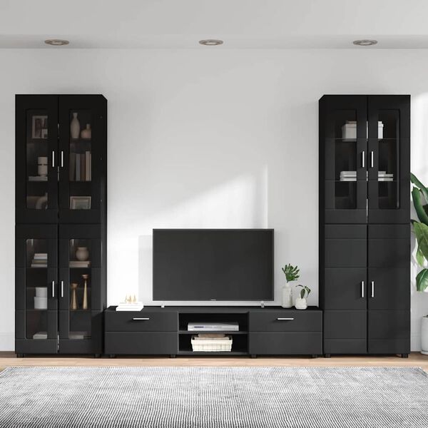 vidaXL Conjunto de mueble de TV con caj&oacute;n Negro Madera de ingenier&iacute;a