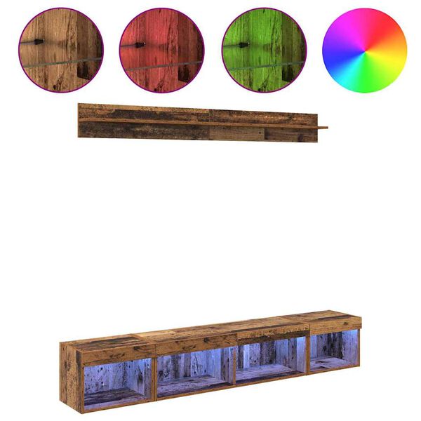 vidaXL Conjunto de mueble para TV de pared con LED 5 pcs Madera vieja