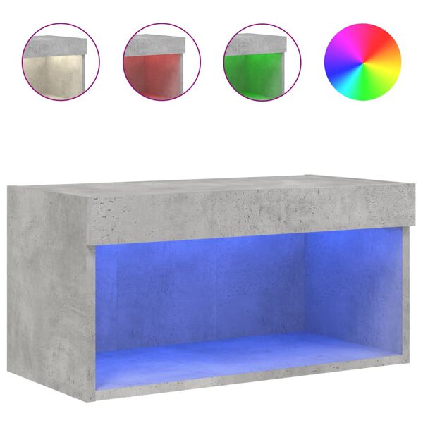 vidaXL Mueble para TV con luces LED gris hormig&oacute;n 60x30x30 cm