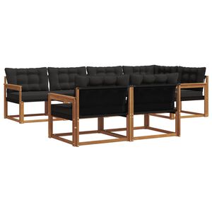 vidaXL Conjunto de sof&aacute;s de exterior con coj&iacute;n 7 pcs Natural y negro