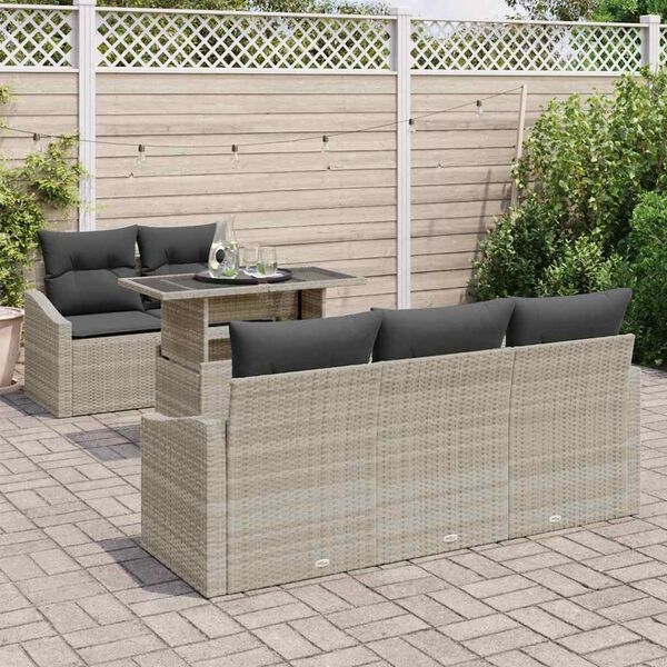 vidaXL Conjunto de sofá de jardín 6 pcs Gris Claro ratán sintético