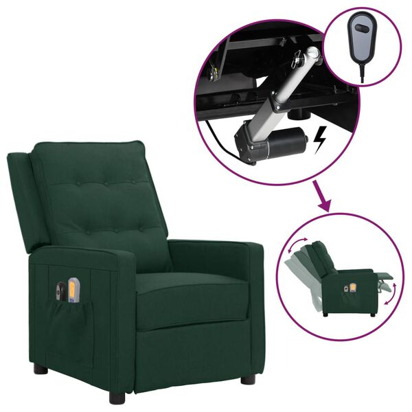 vidaXL Sill&oacute;n de masaje el&eacute;ctrico tela verde oscuro