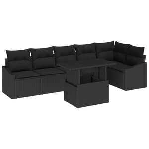 vidaXL Conjunto de sof&aacute; de jard&iacute;n con coj&iacute;n con almohada 7 pcs Negro