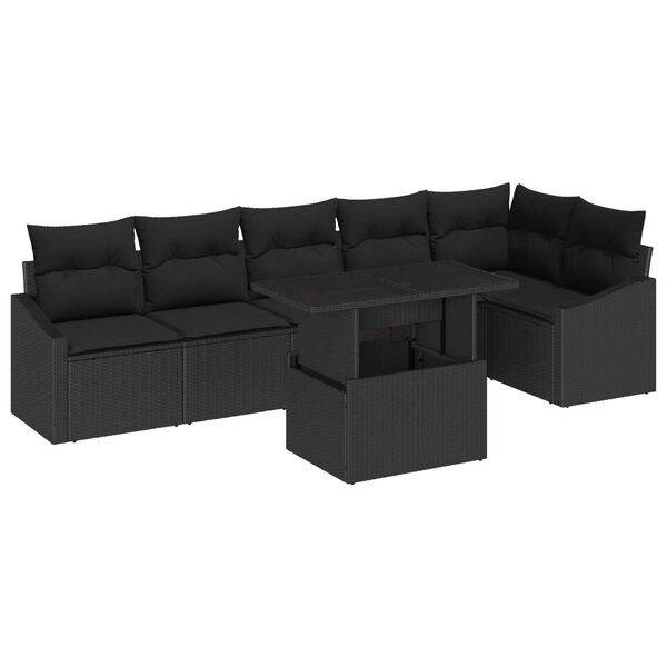 vidaXL Conjunto de sofá de jardín con cojín con almohada 7 pcs Negro