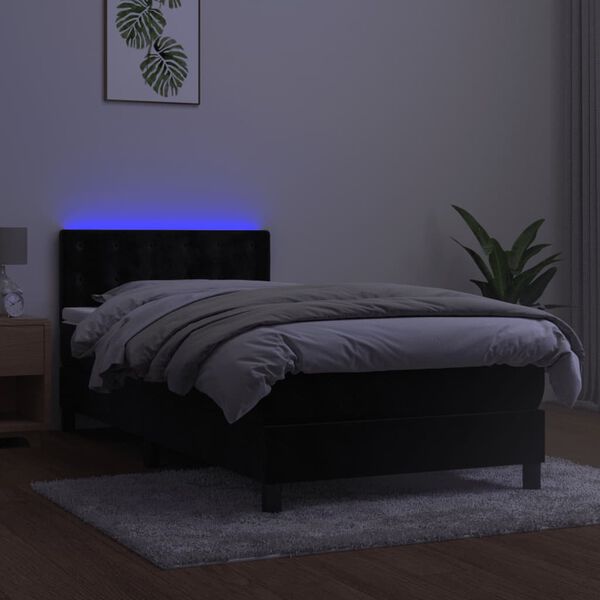 vidaXL Cama box spring colch&oacute;n y LED terciopelo negro 90x190 cm