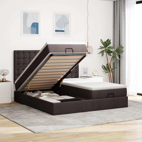 vidaXL Estructura cama otomana colchones tela marrón oscuro 200x200cm