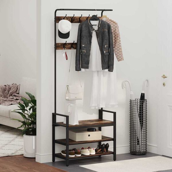 vidaXL Perchero Roble ahumado 75 x 34 x 184 cm Madera de ingenier&iacute;a