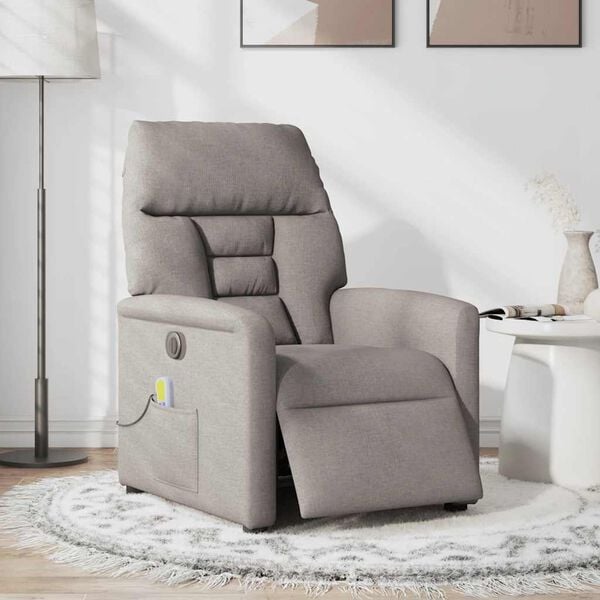 vidaXL Sill&oacute;n reclinable de masaje el&eacute;ctrico tela gris taupe