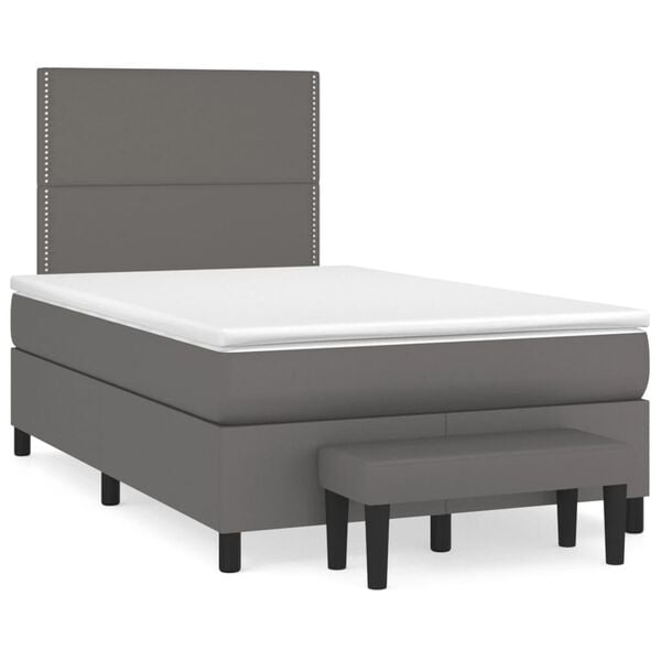 vidaXL Cama box spring con colch&oacute;n cuero sint&eacute;tico gris 120x190 cm