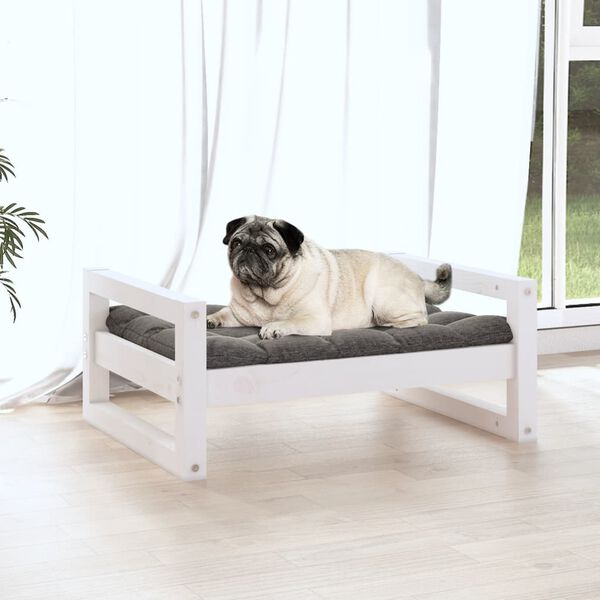 vidaXL Cama para perros madera maciza de pino blanco 65,5x50,5x28 cm