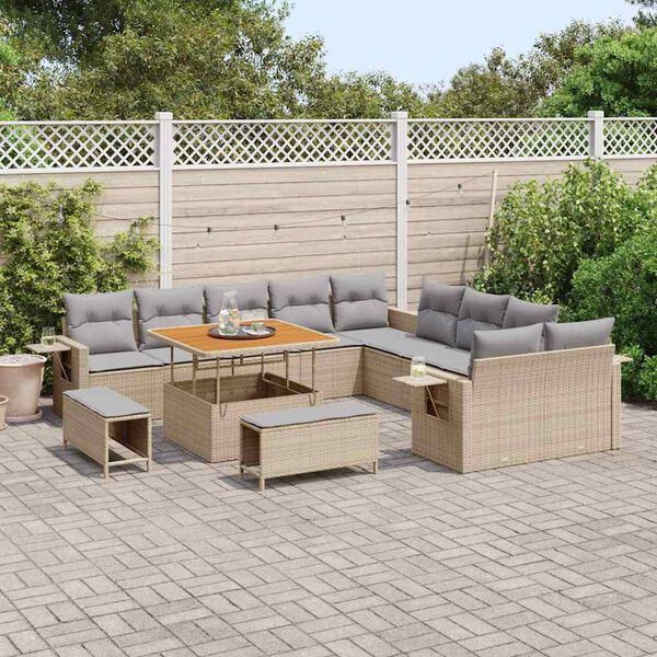 vidaXL Conjunto de sofá de jardín 13 pcs Beige Poliratán
