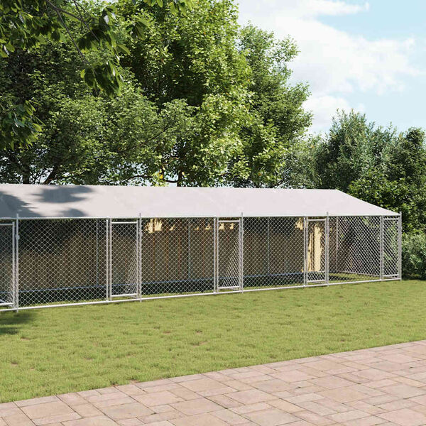 vidaXL Jaula de perros techo y puertas acero galvanizado gris 10x2x2 m