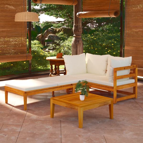 vidaXL Muebles de jardín 3 pzas con cojines crema madera de acacia