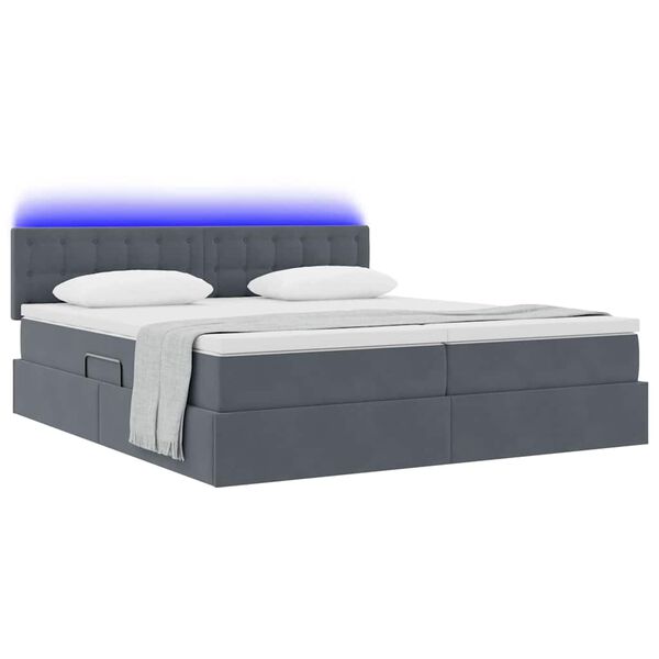 vidaXL Cama con tira de luces LED Gris oscuro 200 x 200 cm Terciopelo