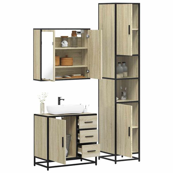 vidaXL Set de muebles de baño 3 pzas madera contrachapada roble Sonoma