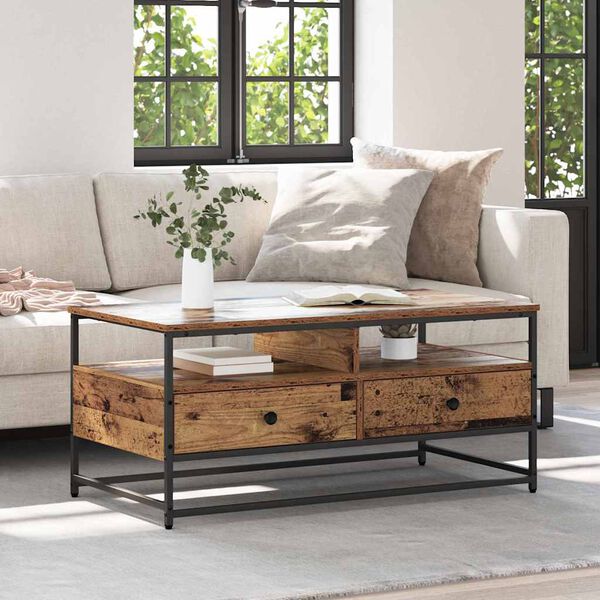 vidaXL Mesa de Café con cajón Madera envejecida 100 x 51 x 45 cm