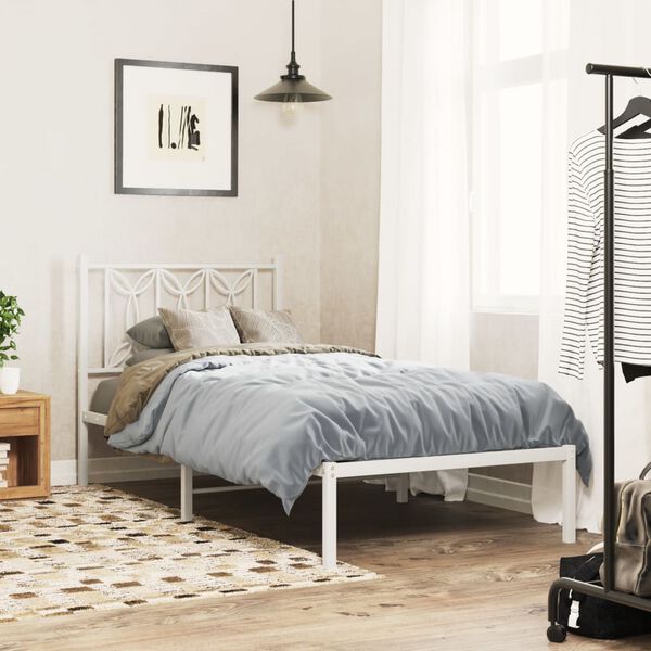 vidaXL Estructura cama sin colch&oacute;n con cabecero metal blanco 75x190 cm