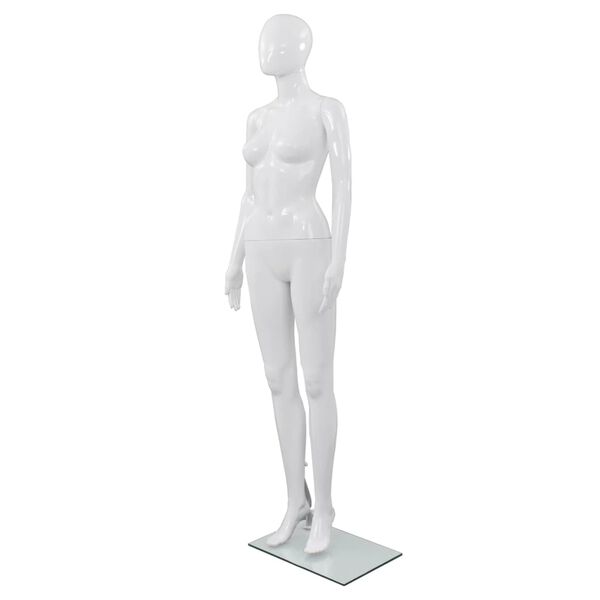 vidaXL Maniquí de mujer completo base de vidrio blanco brillante 175cm