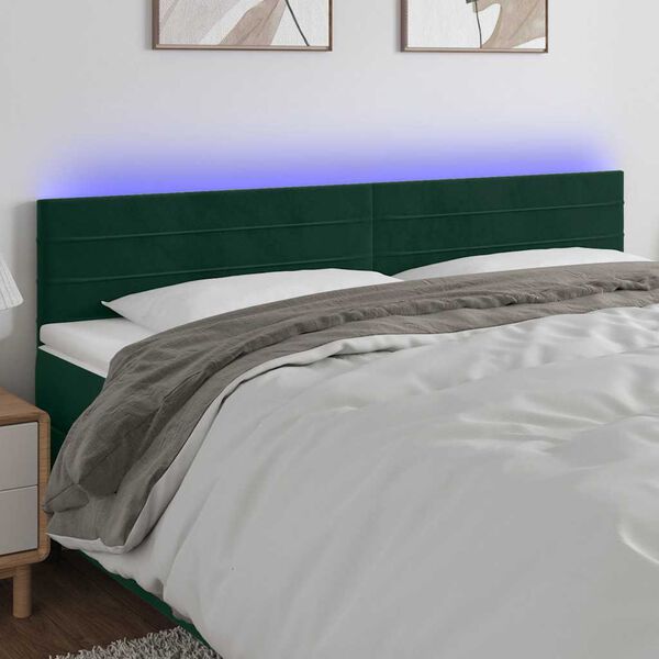 vidaXL Cabecero con LED de terciopelo verde oscuro 180x5x78/88 cm