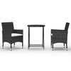 vidaXL Set bistr&oacute; jard&iacute;n 3 pzs rat&aacute;n sint&eacute;tico vidrio templado negro